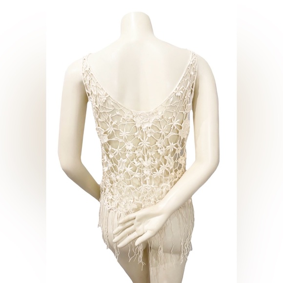 RoomMates Crochet Fringe Tank Top Boho Ivory S/M Festival Cottagecore - Picture 2 of 7